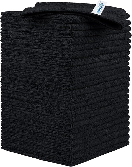 HOMEXCEL Black Microfiber Cleaning Cloth, 24 Pack Cleaning Towels for Kitchen, Lint Free, Scratch-Free, Highly Absorbent, and Reusable Cleaning Rags for House, Window and Glass, Cars, 11.5 X11.5 inch