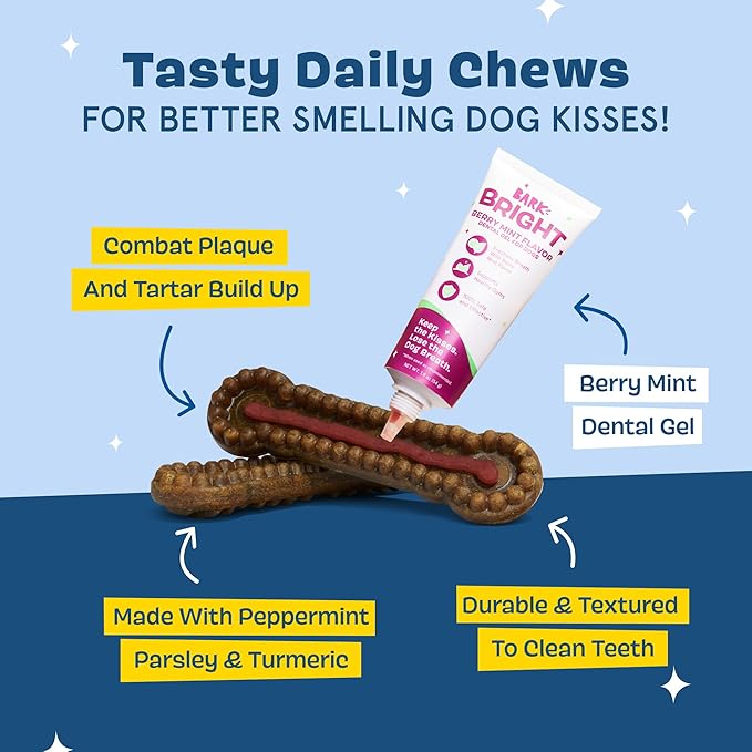 Barkbox Bright Durable Dental Kit, 15 Chew Sticks & Toothpaste - Medium Breeds (Berry Mint Flavored)