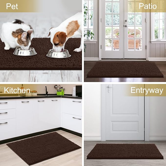 IM HOME Chenille Absorbent Outdoor Doormat 60" x 36", Washable Muddy Door Mats for Dog Non Slip Indoor Doormat Dog Mat for Muddy Paw Front Inside Doormats for Entryway Brown