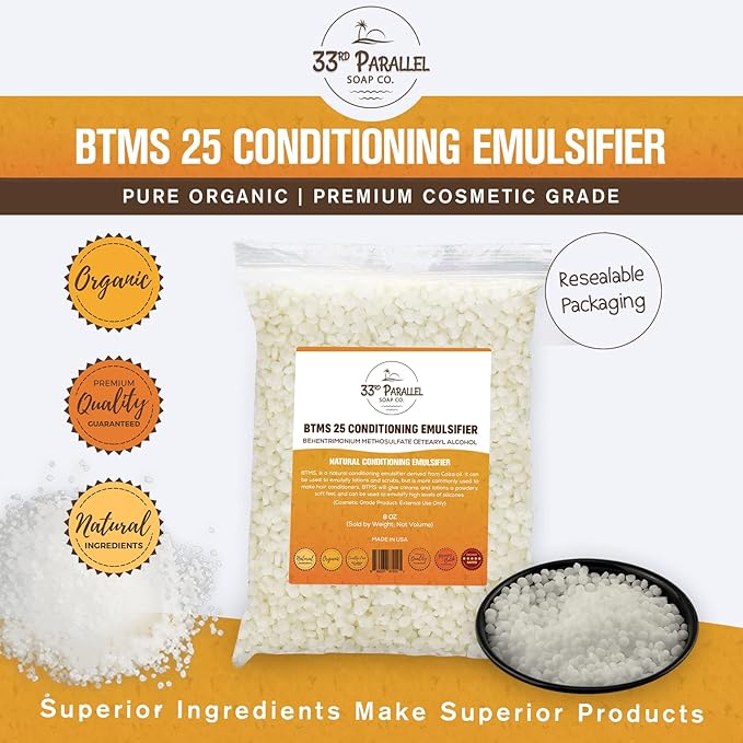 33RD PARALLEL | BTMS 25 (2 lbs / 32 oz) Bulk Conditioning Emulsifier | Behentrimonium Methosulfate Cetearyl Alcohol Emulsifying Conditioner | (2 POUNDS)