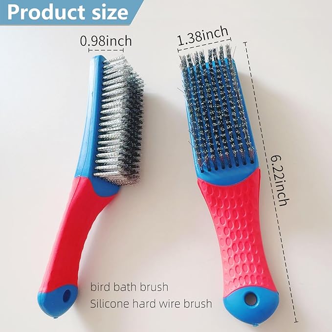 2 Pcs Bird Bath Hard Wire Brushes，Iron Out Rust Stain Remover，Bathtub Cleaning Brush，Hummingbird Feeder Cleaning Brushes，Outdoors Fountain Cleaner Safe for Birds，Bird Cage，Concrete，Birdbaths，Bow