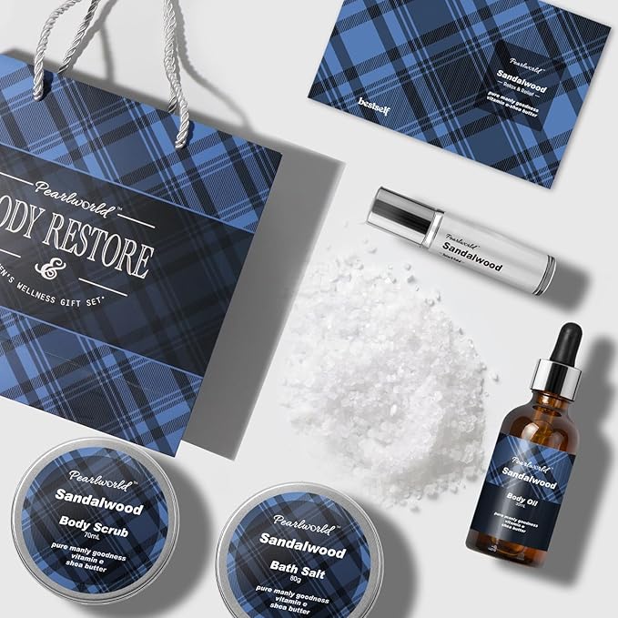 PEARLWORLD Bath Set with Ocean Scented Spa Gifts for Men, Christmas Birthday Self Skin Care Set for Men, Spa Gift Baskets for Him, 12Pcs Men's Spa Kit Gifts for Bath Spa