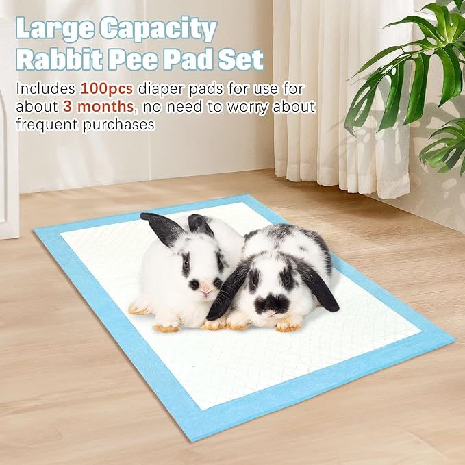 kathson 100PCS Rabbit Pee Pads 18"× 13" Disposable Cage Liners Super Absorbent Black Carbon Odor-Control Bunny Training Pad with Quick-Dry Surface for Bunny Guinea Pig Kitten Hedgehog Small Animals
