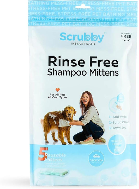 Wipes | Rinse Free Shampoo Mittens | Dogs & Cats | Bath Wipes | Bathing & Washing Pets, Hypoallergenic | No Rinse Wash Mitt | Grooming | Lather Wipe Dry