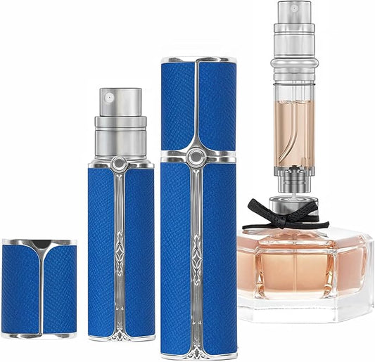 AF02DB Leather Perfume atomiser, 5ml Bottom Fill Travel Perfume Bottle, Refillable Perfume Dispenser for Women & Men (Bright Blue 5ml)
