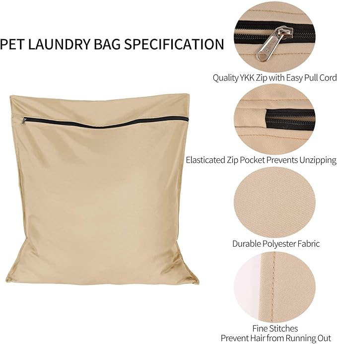 AUXSOUL 1 Pack Pet Laundry Bag,Stops Pet Hair Blocking The Washing Machine,Big Size Wash Bag Ideal for Dog Cat Horse,Hair Remover Safely,25.8’’ 27.8’’(65 X 70cm)(Beige)