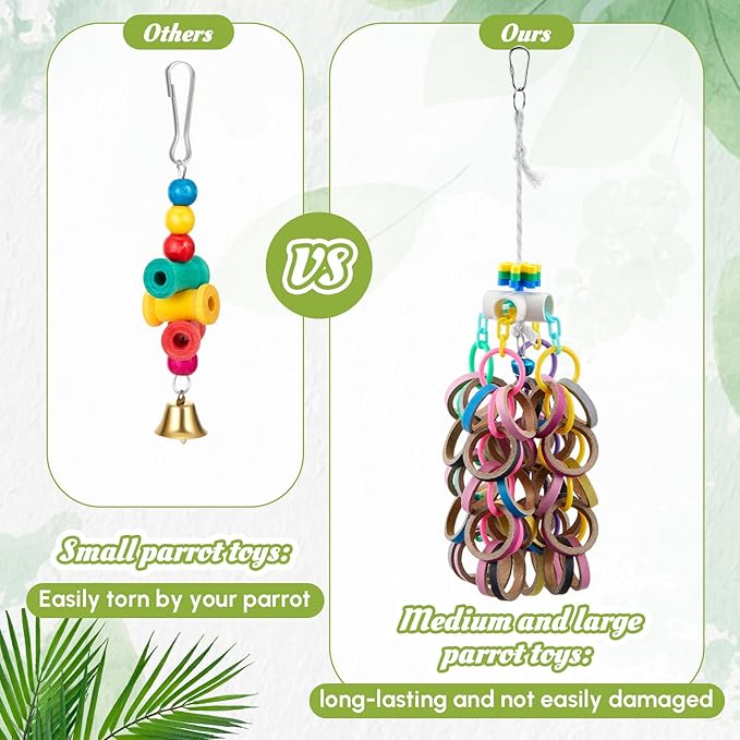 3 Pcs Extra Large Bird Parrot Toy Multicolored Natural Wooden Parrot Cage Chewing Toys for Large Medium Macaws Cockatoos African Grey Birds(Ring and Ball)