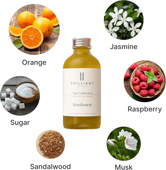 Brilliant Scents Sunburst Fragrance Oil 200ml - Premium Diffuser Oil for Home, Office, Hotels - Long Lasting, Plant-Based, Meets IFRA Standards, USA-Made - Orange, Raspberry, Moss