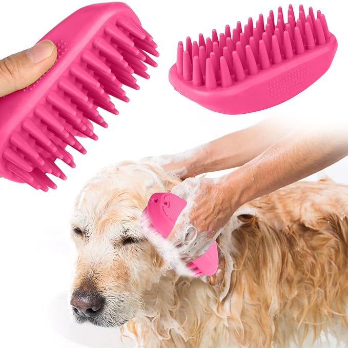 Bath Brushes for Pet Grooming & Massage,Rubber Scrubbing Brush for Dogs,Pet Silicone Shampoo Brush,Ideal for Long & Short Haired Dogs and Cats, Essential Puppy Accessory,Pink