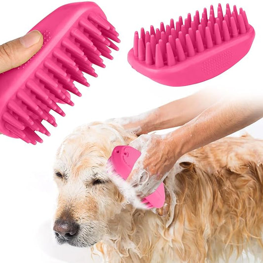Bath Brushes for Pet Grooming & Massage,Rubber Scrubbing Brush for Dogs,Pet Silicone Shampoo Brush,Ideal for Long & Short Haired Dogs and Cats, Essential Puppy Accessory,Pink