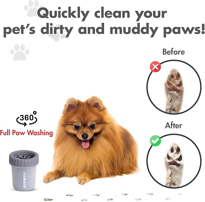 Dexas Medium MudBuster Portable Dog Paw Washer, Light Gray - Premium Quality Pet Supplies and Dog Accessories - Cleansing, Self Cleaning, Silicone - 6x6x6 Inches, 0.308 kg, 1 Count