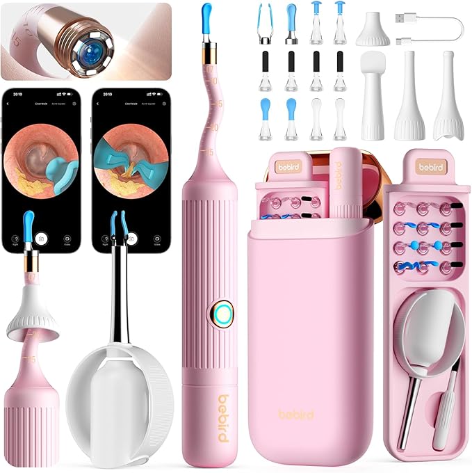 Ear Wax Removal Tool Camera, Ear Cleaning Kit with Flexible Visual Ear Camera Otoscope, Portable Wireless Painless Ear Cleaner with Earwax Remover Tweezers for Adults Kids Pets(Pink)