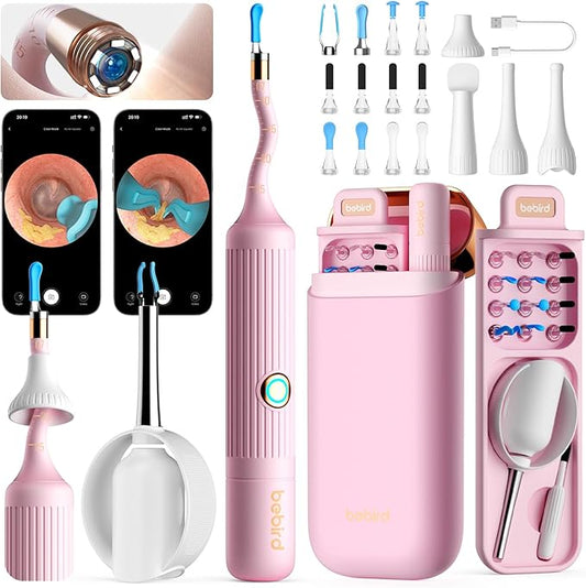 Ear Wax Removal Tool Camera, Ear Cleaning Kit with Flexible Visual Ear Camera Otoscope, Portable Wireless Painless Ear Cleaner with Earwax Remover Tweezers for Adults Kids Pets(Pink)