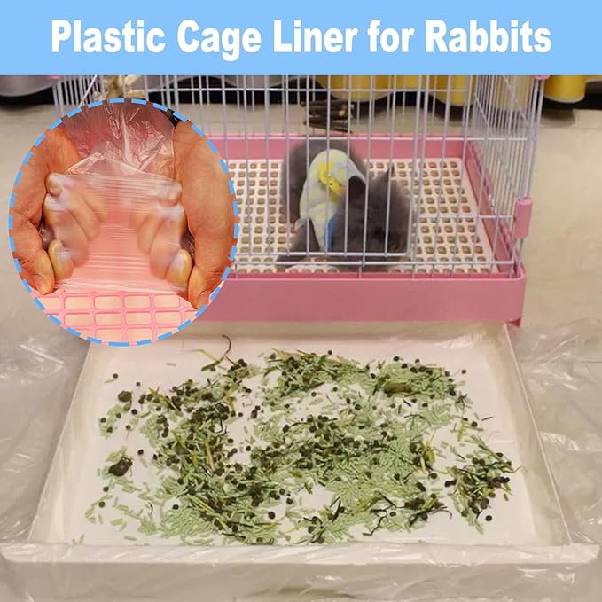 100 Pcs Disposable Rabbit Cage Liner, 35'' X 27'' Large Bunny Cage Tray Liners Clear Plastic Guinea Pig Toilet Film for Bunnies Ferrets Chinchillas Birds Small Animal - Leak Proof & No Mess