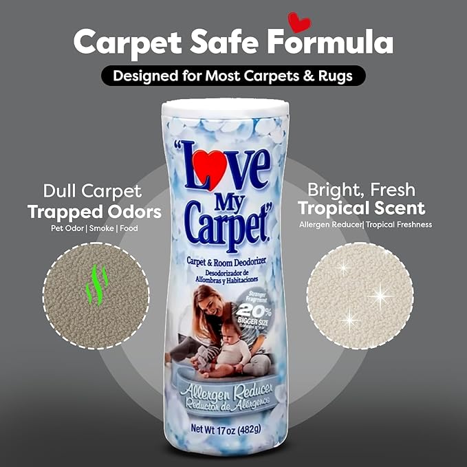 6 Love My Carpet | Carpet Deodorizer & Freshener Powder | 17 oz Pet Odor Eliminator for Strong Odor & Pet Urine | ALLERGEN REDUCER | Safe for Homes with Pets