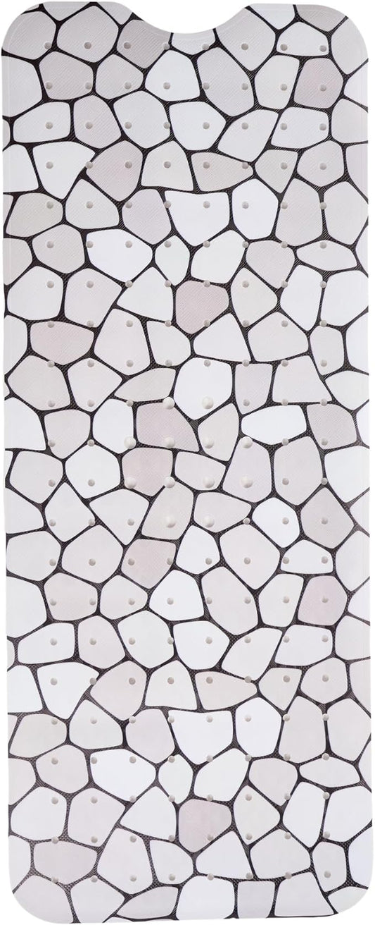ENKOSI Bath Mat – Large 40 x 16 Inch Non-Slip Bathtub Mat with Secure Suction Cups & Drain Holes – Extra Long Bathroom Shower Mat for Tub with Grey Pebble Design (Grey Pebble 40x16)