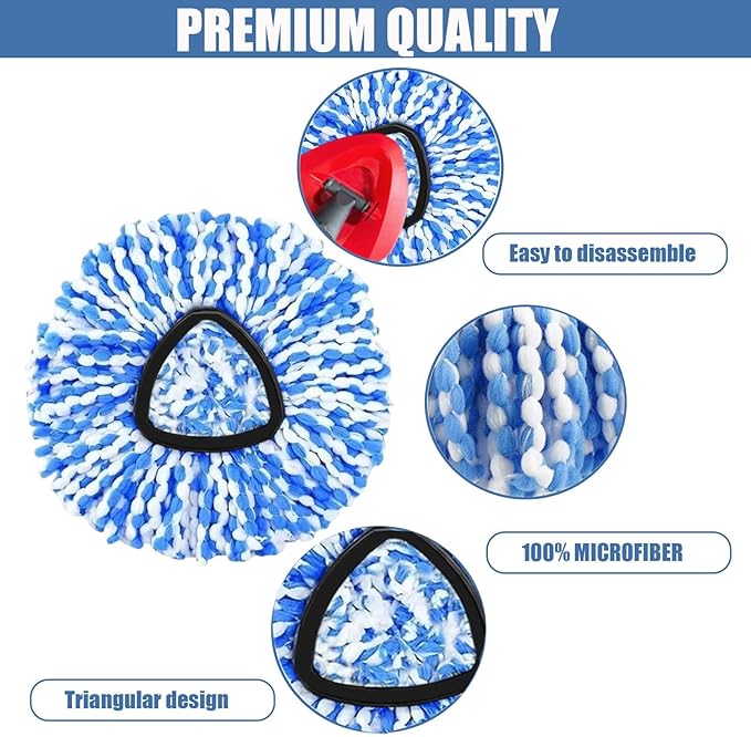 2-Pack Spin Mop Replacement Head for O-Ceda RinseClean Spin Mop Refill 2-Tank System Microfiber Deep Cleaning Machine Washable and Easy-to-Replace