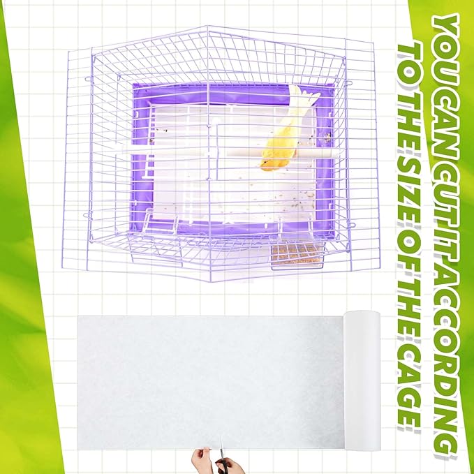 100 ft x 11 Inch Bird Cage Liner Disposable Cages Cushion Pad Mat Precut Absorbent Bird Cage Paper Large Parakeet Cage Liners Accessories for Pet Animal Bird Parrot (White)