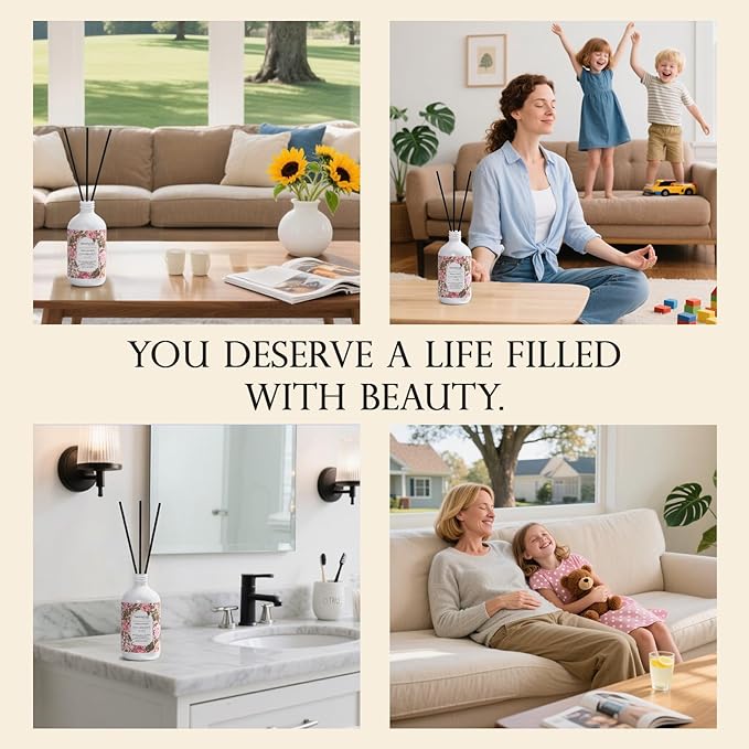 M&SENSE Reed Diffuser Oil Refill, 16.9oz (500ml) with 10 Reed Sticks, Fresh Cut Rose Scent Home Fragrance, Scented Oil Refills, Natural Essential Oils for Diffusers, Home Décor for Home Spa Office