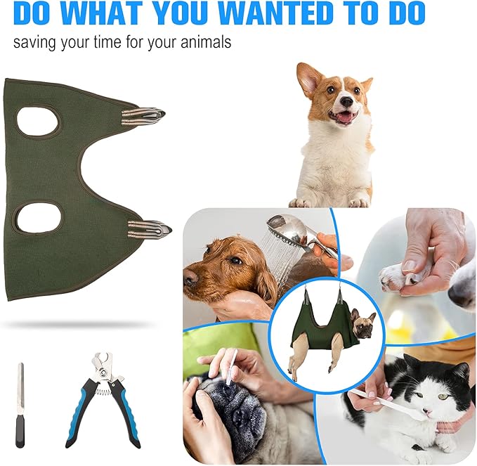 10 in 1 Dog Pet Grooming Hammock Harness with Nail Clippers/Trimmer,Dog Nail Hammock, Grooming Sling for Nail Clipping Hanging Harness Restraint for Claw Care