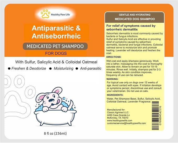 Healthy Paw Life Antiparasitic & Antiseborrheic Dog Shampoo (8 fl oz)
