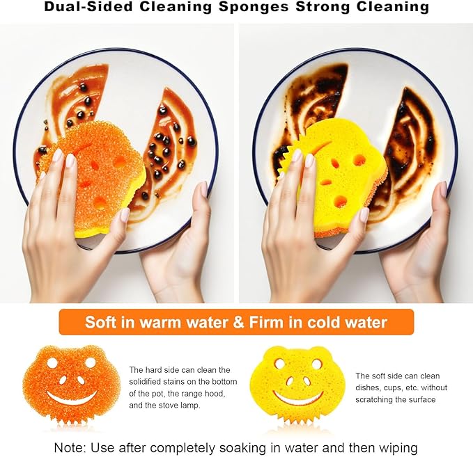 SmilePowo 5 Pack Cute Frog Scrub Sponge, Dual-Sided Temperature Controlled Kitchen Sponge for Dishes,Furniture,Bulk Sponges Household Cleaning Pads,Multi-Functional Premium Cleaning Sponges
