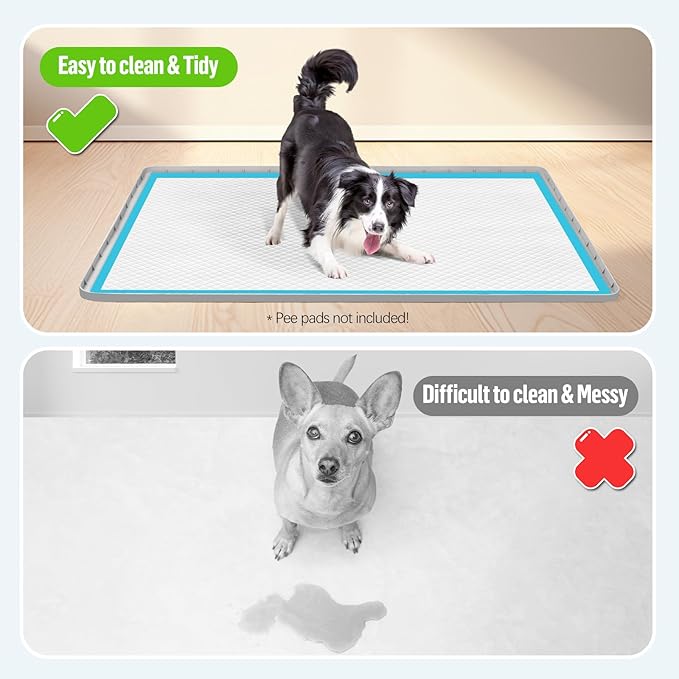 Pee Pad Holder for Dogs, 40" x 28" Silicone Pee Tray Mat Leak-Proof, High Edge, No Spill Pet Pad Holder for Puppy, Cat, Rabbit, Dog Training Pads for Home Floor Protection (Grey)