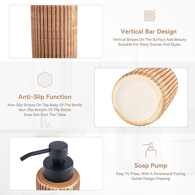 Comeon Hand Soap Dispenser, 400ml/13.5oz Ceramic Bathroom Dish Soap Dispenser for Kitchen Sink Brown Refillable Soap Dispensers in Kitchen Countertop Shower (13.5oz,Light Color)