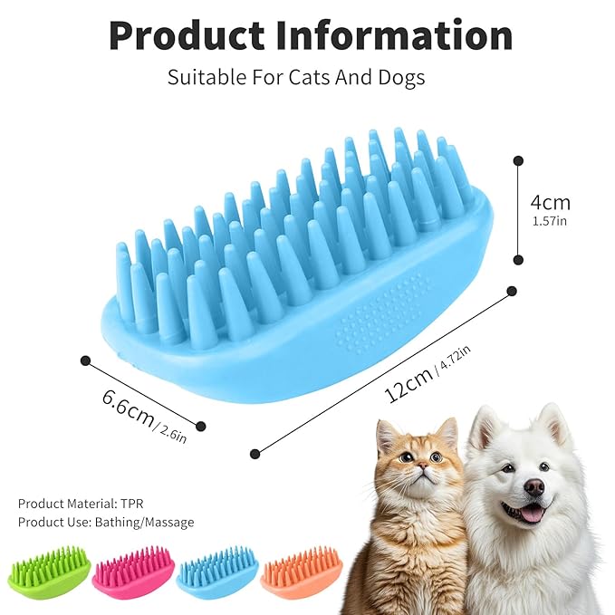 Bath Brushes for Pet Grooming & Massage,Rubber Scrubbing Brush for Dogs,Pet Silicone Shampoo Brush,Ideal for Long & Short Haired Dogs and Cats, Essential Puppy Accessory,Blue