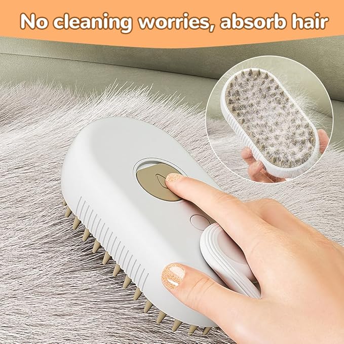 2025 New Pet Steam Groomer Brush, 3 in 1 Cat Steam Brush for Massaging and Cleaning Shedding Hair, Upgrade Pet Steam Groomer Comb Multifunctional Hair Removal Comb for Cats Dogs (Khaki)