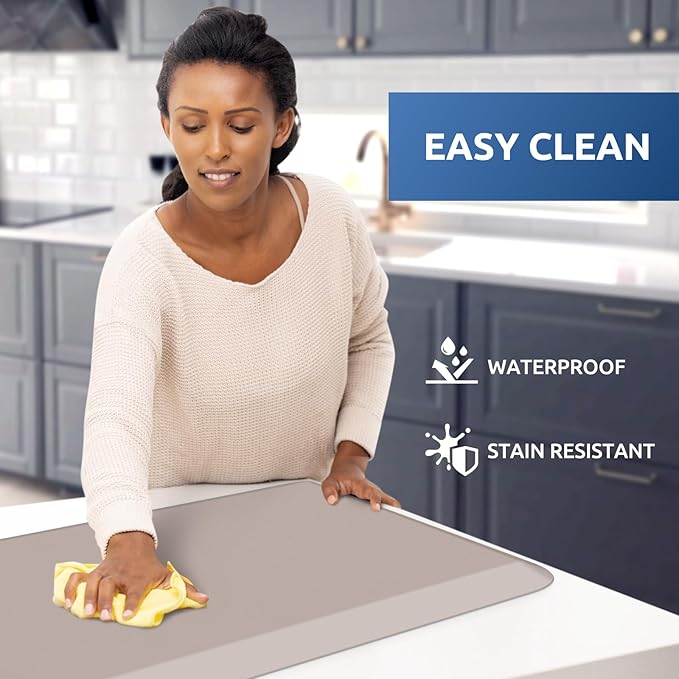 KitchenClouds Kitchen Mat Cushioned Anti Fatigue Kitchen Rug 0.8inch Waterproof Non Slip Kitchen Rugs and Mats Standing Desk Mat Comfort Floor Mats for Kitchen Sink Office (17.3"x28",Khaki)