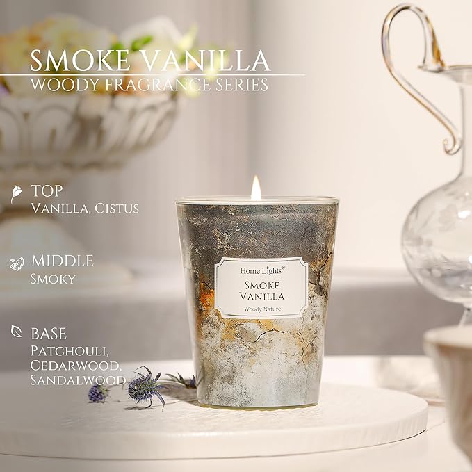 HomeLights Large jar Candle | 1-Wick Long-Lasting Scented Candles, 6.7oz Natural Soy Wax Candle for Home Scented, Industrial Chic Gifts for Women & Men, Smoke Vanilla