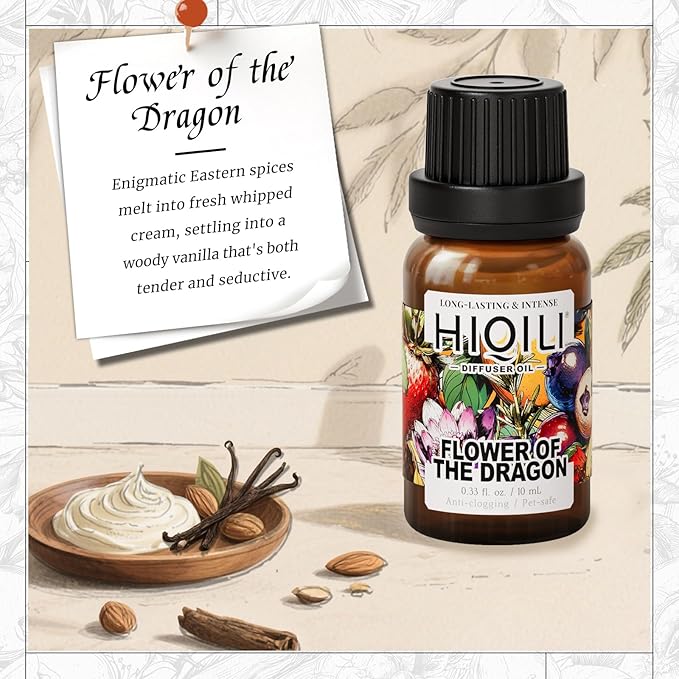 HIQILI Diffuser Oil for Humidifier & Reed Diffusers, Suitable for Home and Other Scenarios, Long Lasting Scent - Flower of The Dragon, 0.34 Fl Oz