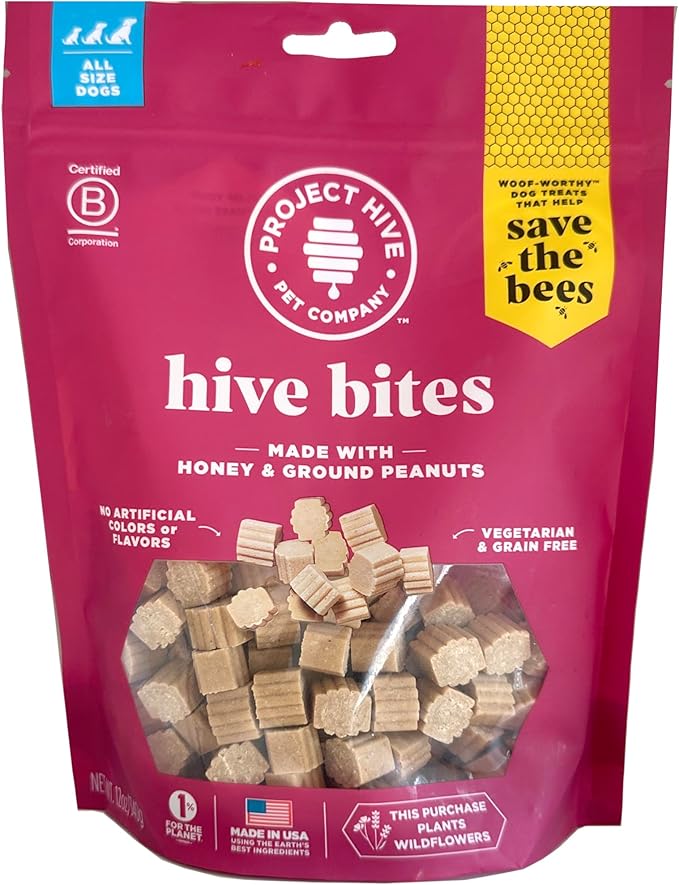 Healthy Dog Reward Treats - Hive Bites - 12 oz. Ñ All Natural Small Dog Bites for Training, Natural Peanut Butter Flavored, Vegetarian Chews, Made in The USA