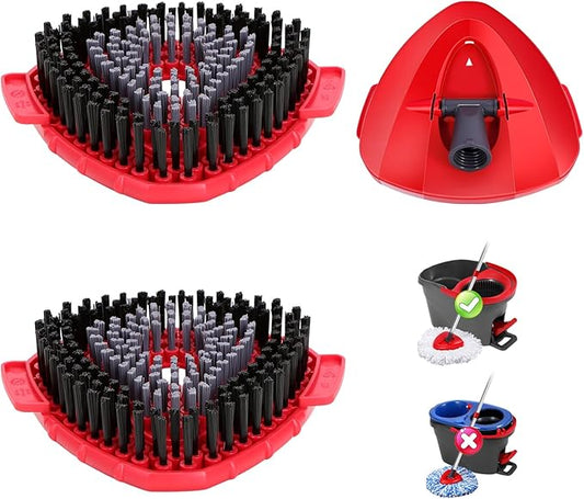 2 Pcs Full-Coverage Spin Mop Scrub Brush Head and 1 Mop Base Part Replacement for Oceda EasyWring 1 Tank System,Hard Bristle Cleaning Brush for Bathroom Kitchen Tile
