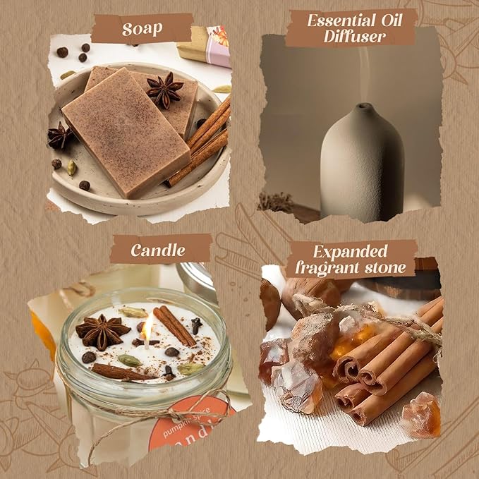 Autumn Spice Essential Oils Set – Cozy Fall Fragrance Oils for Diffuser & Candle Making – Cinnamon, Vanilla, Pumpkin Pie, Nutmeg, Clove, Gingerbread – Warm Home Aroma & Gift Set