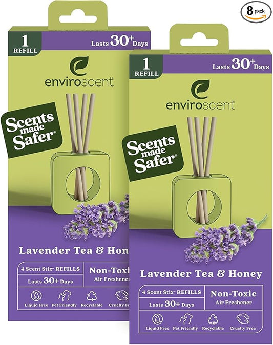 Enviroscent Non-Toxic Air Freshener for Home (Lavender Tea & Honey) Essential Oil Diffuser | Air Freshener & Room Freshener | Home Fragrance Last Over 30 Days | 8 Scent Stix Refills