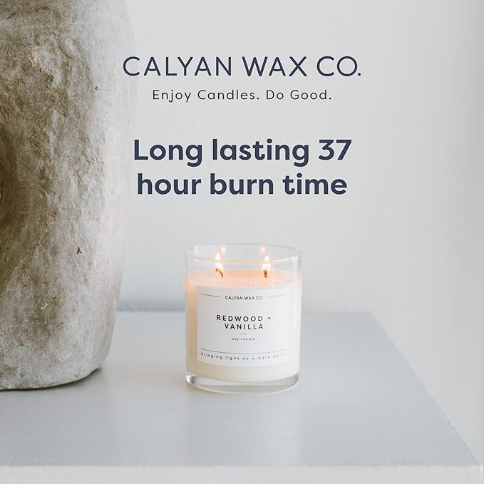 Calyan Wax Co. 2 Wick Candle, Seaside + Citrus Scented Candle, 37 Hour Burn Time, Aromatherapy Soy Candles, Non Toxic & Vegan Soy Wax, Glass Tumbler Scented Candles, 8.8oz