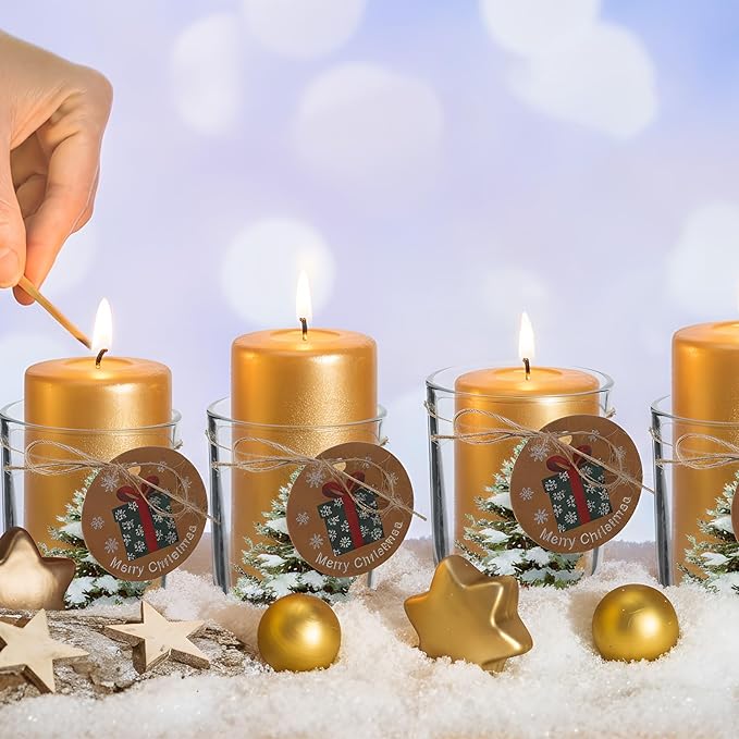 12 Pack Christmas Trees Clear Candle Jars for Making Candles 7 oz Empty Glass Jars with Wood Lids and Blessing Card Xmas Pine Candle Containers for DIY Gifts Home Tea Party Holiday Decor