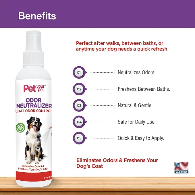 Odor Neutralizer Spray for Dogs 4oz, Non-Toxic Deodorizer with Aloe Vera & Apple Cider Vinegar, Made in USA, Freshens Coat & Eliminates Odors