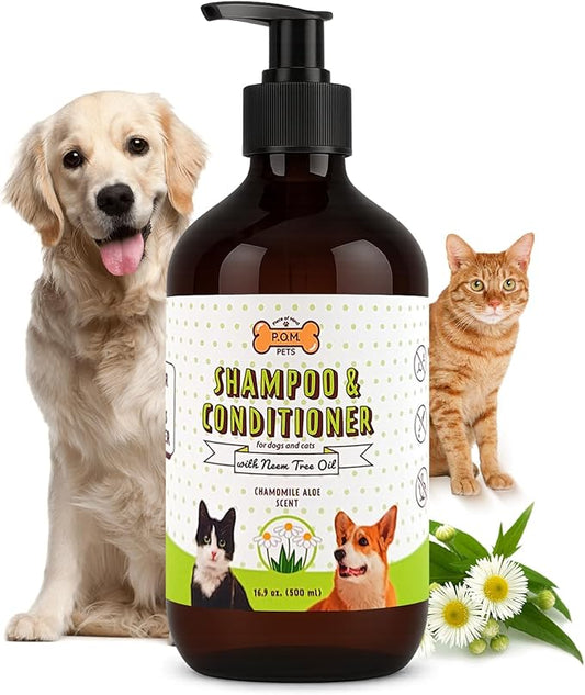 POM Pets 2-in-1 Organic Dog Shampoo & Conditioner – Itchy Skin Relief, Dog Deshedding, Detangles Fur, Cat Shampoo, Paw Cleaner for Dogs, Natural Coat Defense Formula