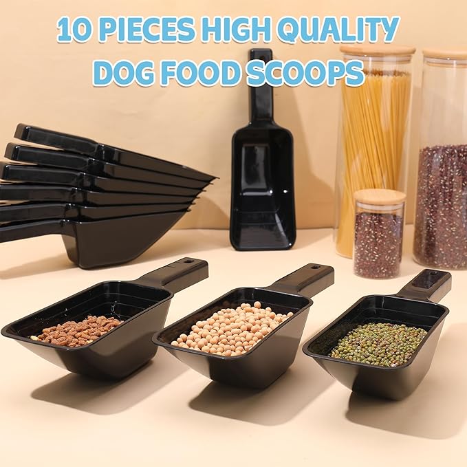 2 Cup Dog Food Scoop, 10 Pack Pet Food Scoop with Measuring Lines for Dog, Cat, Bird, and Rabbit, Accurate Feed Scoop, Dishwasher Safe (Black)