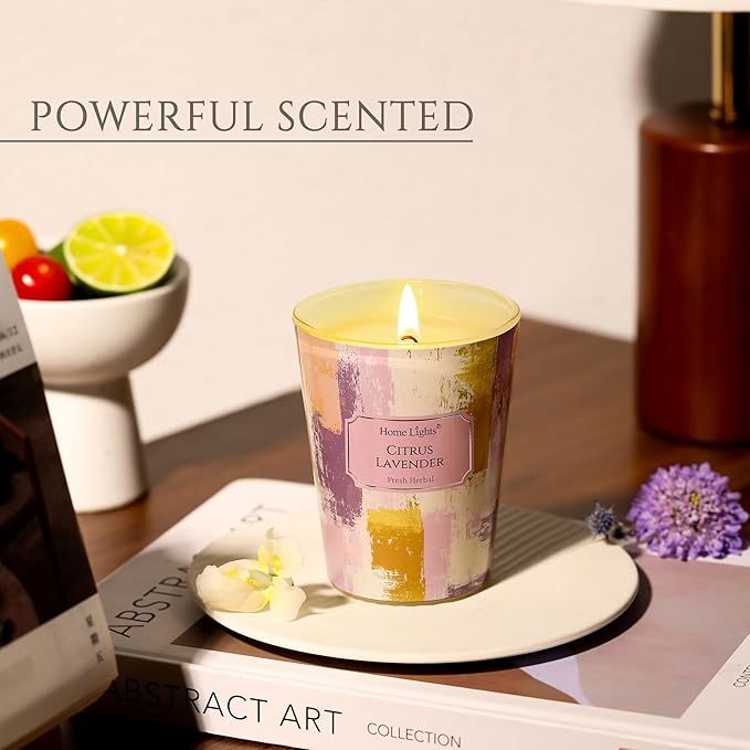 HomeLights Citrus Lavender Scented Candles | 6.7oz Soy Candles Scandinavian Minimalist Design Large Candle Jars | Ideal Candle Gifts for Events, Home Decor Stress, Relief & Relaxation