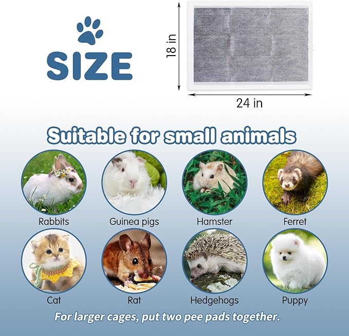 kathson 20 Pcs Guinea Pig Cage Liners Disposable 18" x 24" Rabbit Disposable Potty Training Pad Super Absorbent & Leak-Free Pet Supplies for Bunny Kitten Small Dog Guinea Pig