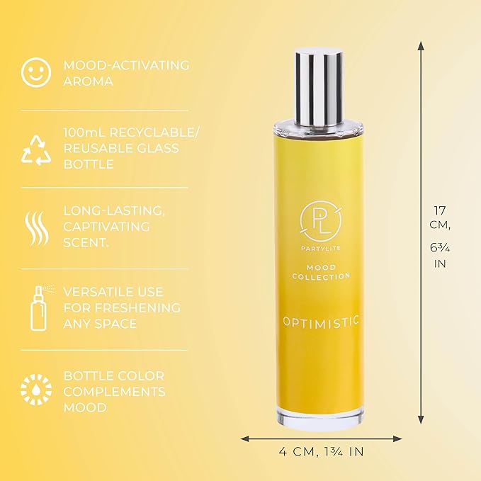 PartyLite Optimistic Scented Room Spray, 100mL,with Notes of Sparkling Mandarin & Tart Lemon, Part of the Mood Collection, Refreshing Tropical, Perfect for Gifting