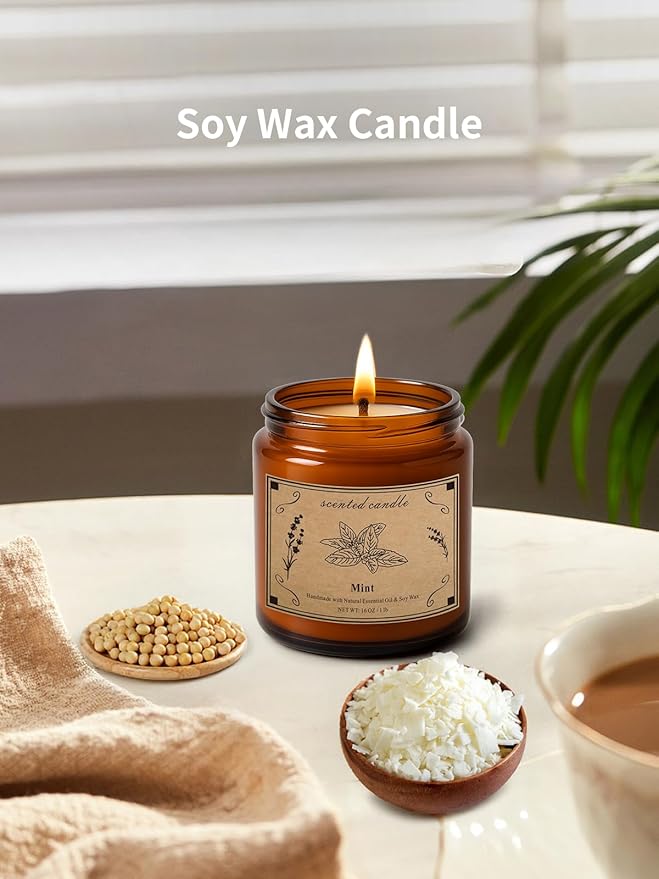 Home Scented Candles, 16oz Large Jar Scented Candle – Mint Soy Wax Candle with 100 Hour Burn Time, Long Lasting Aromatherapy Candle for Cooling Freshness, Relaxing Home Fragrance & Gift Candles