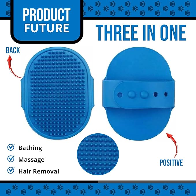 Pet Grooming Glove & Dog Bath Brush Set – Deshedding Gloves for Cats & Dogs + Silicone Scrubber – Grooming Mitts for Bath, Shedding & Massage – Blue