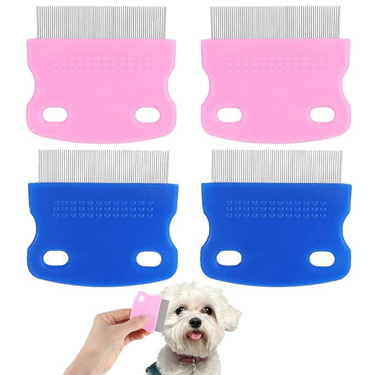 Dog Flea Comb for Tear Stain Remover, 4 Pack Pet Combs,Stainless Steel Tear Stain Remover for Dogs, Cat Dog Grooming Comb, Tick Combs for Dogs & Lice Brush