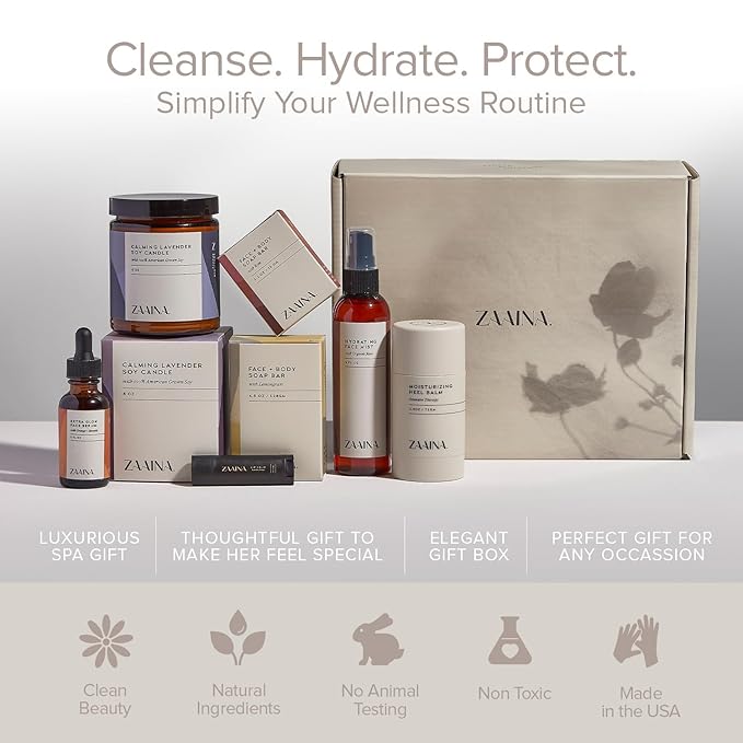 ZAAINA Spa Gift Set for Her - Relaxation Spa Kit for Women, Holiday Spa Gift Basket, Pampering At Home Bath and Body Self Care Spa Package, Christmas Gifts for Mom Wife, Spa Birthday Gifts for Women