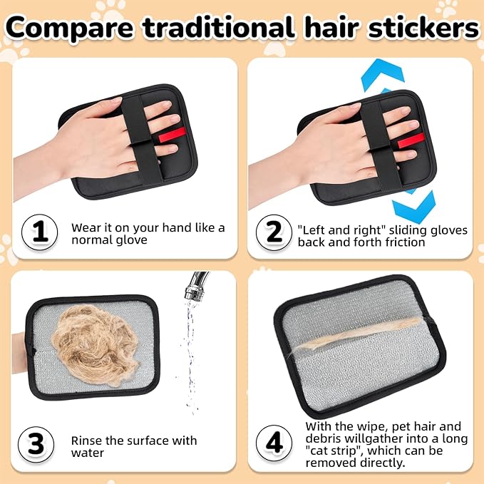 2Pcs Pet Hair Remover, electrostatic pet Hair Removal Gloves, cat and Dog pet Hair Removal Tools, Suitable for Bed Sheets, Blankets, Clothes, Sofas, Multi-Functional Beauty Gloves